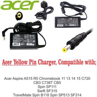 Acer Laptop Charger 19V3.42A, 65W Acer Yellow Pin