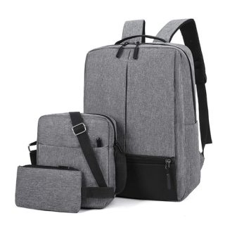Generic Computer Backpack 3-Piece Set - Grey